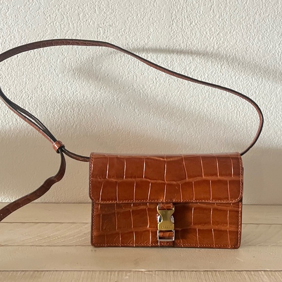 STAUD Handbags - STAUD Croc-Embossed Leather Crossbody Bag - Brown